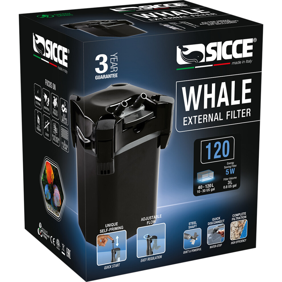 Sicce Whale External Filters- Viewing Whale 120 Black External Filter (540 Lph)