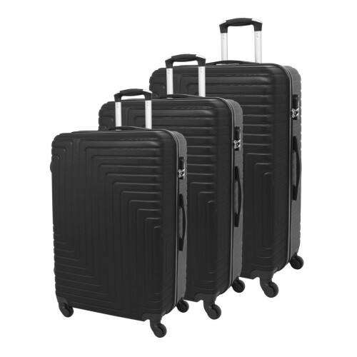 (Black) 3 Pcs Suitcase Set ABS Hard Shell 4 Wheel Trolley