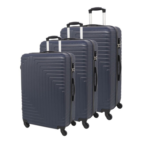 (Dark Blue) 3 Pcs Suitcase Set ABS Hard Shell 4 Wheel Trolley