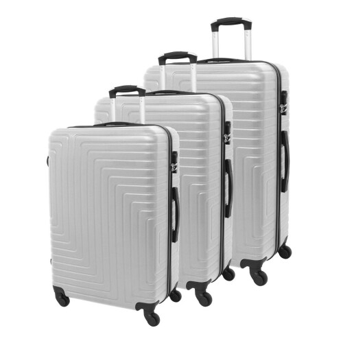 (Silver White) 3 Pcs Suitcase Set ABS Hard Shell 4 Wheel Trolley 2
