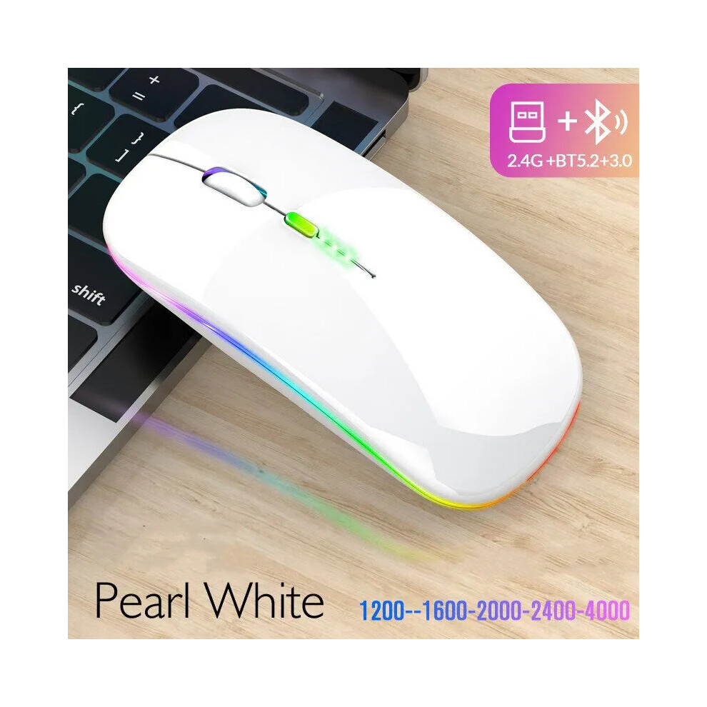 (White) Bluetooth Wireless Usb Rechargeable Rgb Mouse White 6993168404992