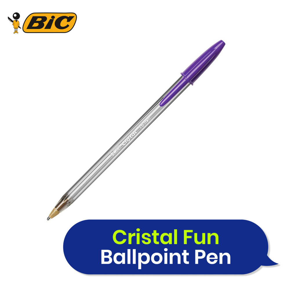 BIC Cristal Fun Ballpoint Pens Pack of 20 Bold Purple Ink 1.6mm Tip