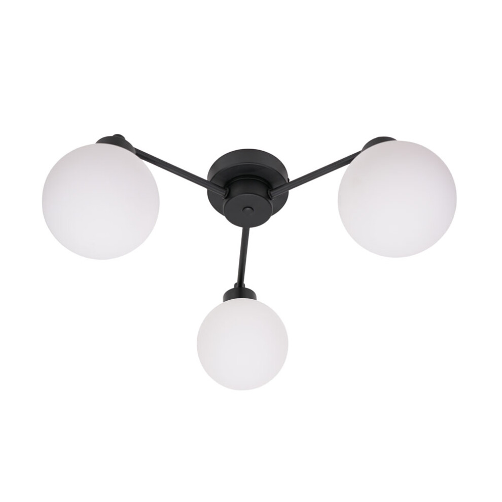 ValueLights Jonah Black 3 Arm Globe Shade Flush Ceiling Light & Bulbs