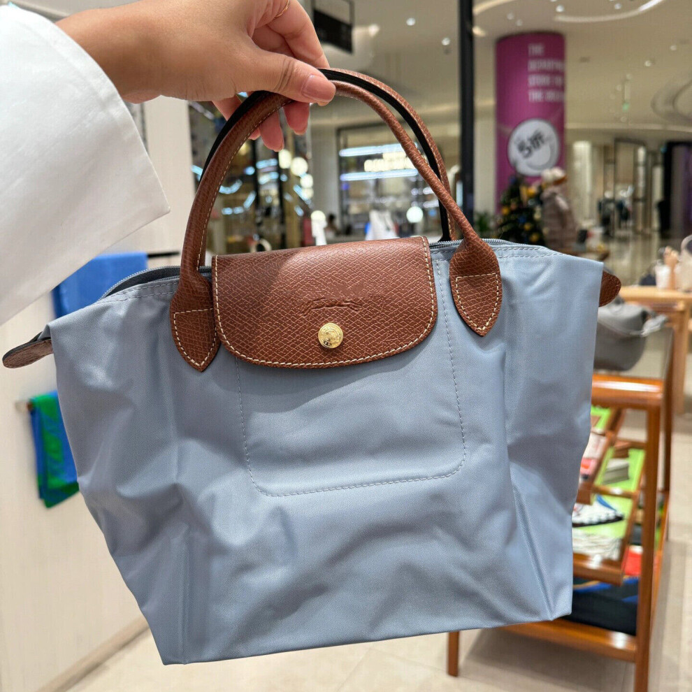 (Light Blue, L(46*31cm)) Longchamp Le Pliage Tote Bag Travel Classic Bag Nylon Folding Handbag Fashion