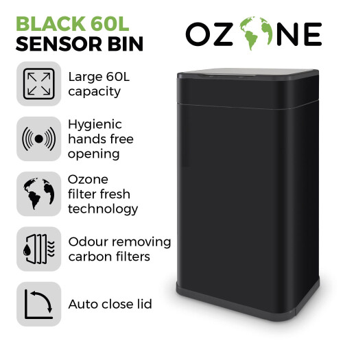 Tower Tower Ozone Sensor Bin, 60L, Hands Free Opening, Carbon Filter, Black T938023BLK 2