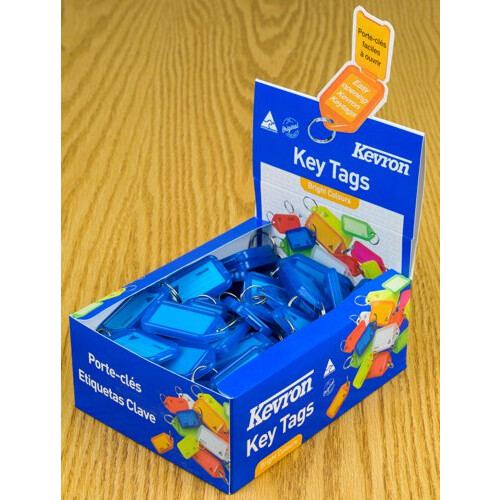 Kevron 56x30mm Keytags Blue Display Pack of 100 1