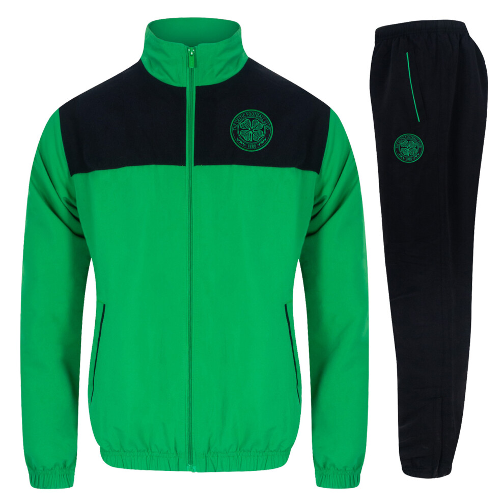 (Black/Green, Large) Celtic FC Mens Tracksuit Jacket & Pants Set OFFICIAL Football Gift