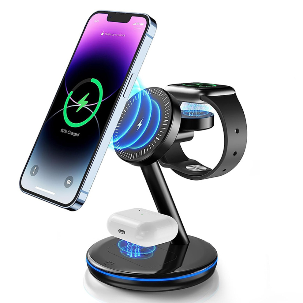 Chronus 3 In 1 Charging Station For Apple Devices Mag-Safe Charger Stand Magnetic Wireless For Iphone15-12 Pro/Pro Max/Plus/Mini Airpods 2/3/Pro 6976918006448