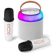Mini karaoke stroj pre dospelých a deti Prenosný Bluetooth reproduktor s 2 bezdrôtovými mikrofónmi a LED svetlami na rodinnú párty
