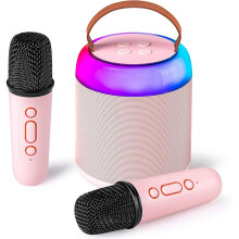 Mini karaoke stroj pre dospelých a deti Prenosný Bluetooth reproduktor s 2 bezdrôtovými mikrofónmi a LED svetlami na rodinnú párty