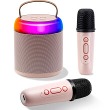 Najnovší mini karaoke stroj pre deti a dospelých, prenosný Bluetooth reproduktor s 2 bezdrôtovými mikrofónmi, hudobný prehrávač