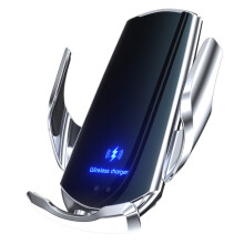 Car Smartphone Holder, In-Car Phone Holder, Wireless15 W Charging, Infrared Sensor, Automatic Opening/Closing 360 Degree Rotation(Silver)