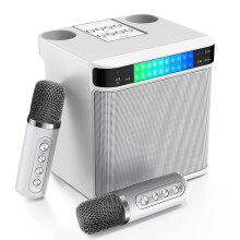 Máquina de karaokê com 2 microfones sem fio, alto-falante Bluetooth 2024 3000mAh com luz RGB e eco para festas em casa (preto)