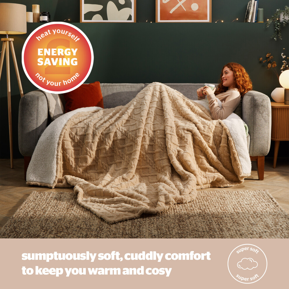 (Natural Cable) Silentnight Snugsie Giant Blanket 240 Cm X 180 Cm Family Throw