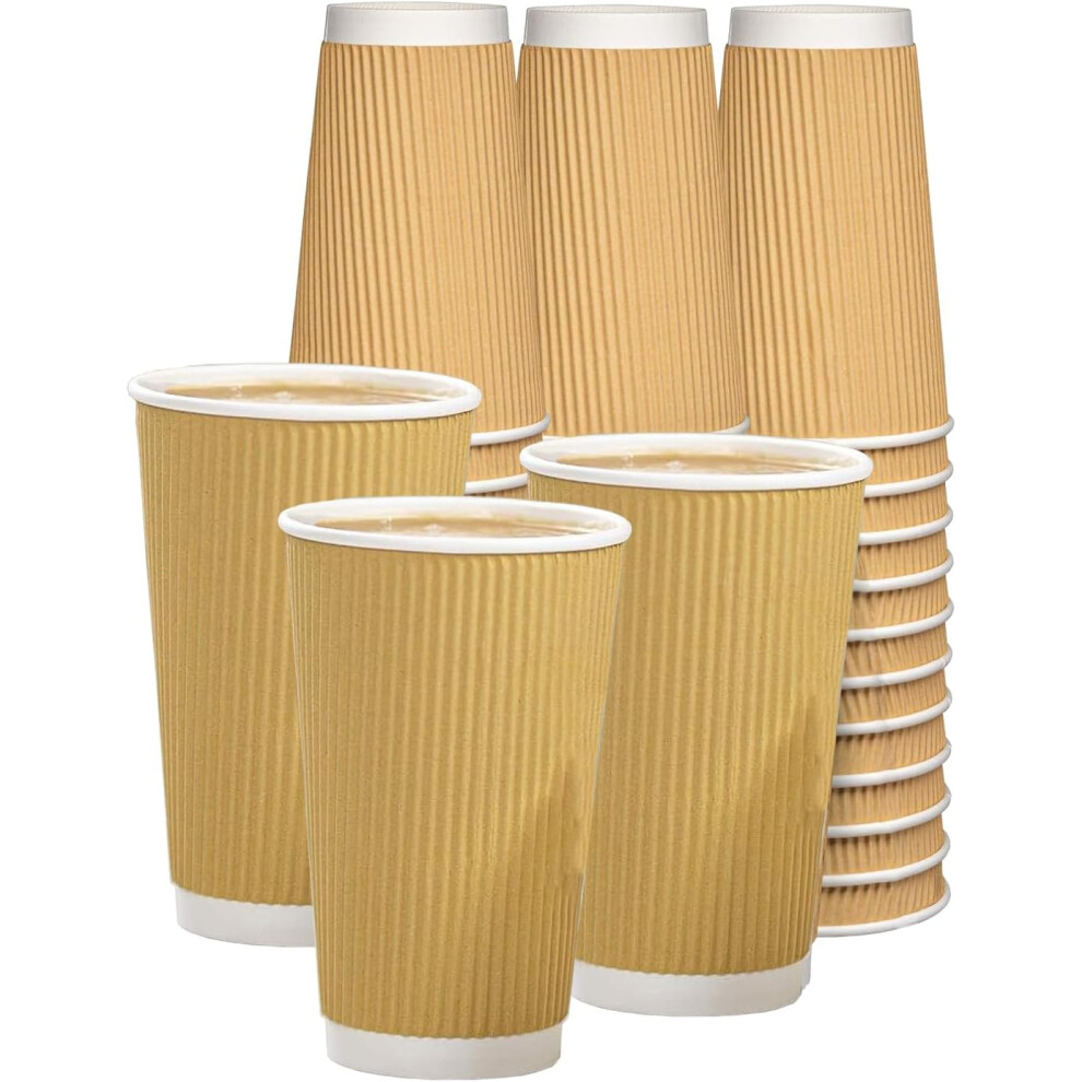 (16oz (Pack of 50)) ECONX 16oz Takeaway Coffee Cups Disposable Paper Coffee Cups Triple Walled Insulated Brown Takeaway Ripple Cups