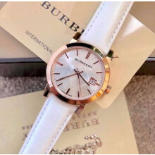 BURBERRY BU9108 WOMEN'S WATCH WHITE STRAP WHITE DIAL ROSE GOLD CASE