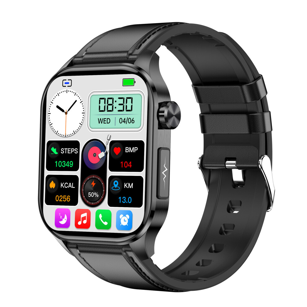 ( Leather) Smart Watch Blood Lipids Uric Acid Blood Glucose Ecg Ppg Hrv Heart Rate Blood Body Composition Health Smartwatch Bluetooth Call Black 4016542913124
