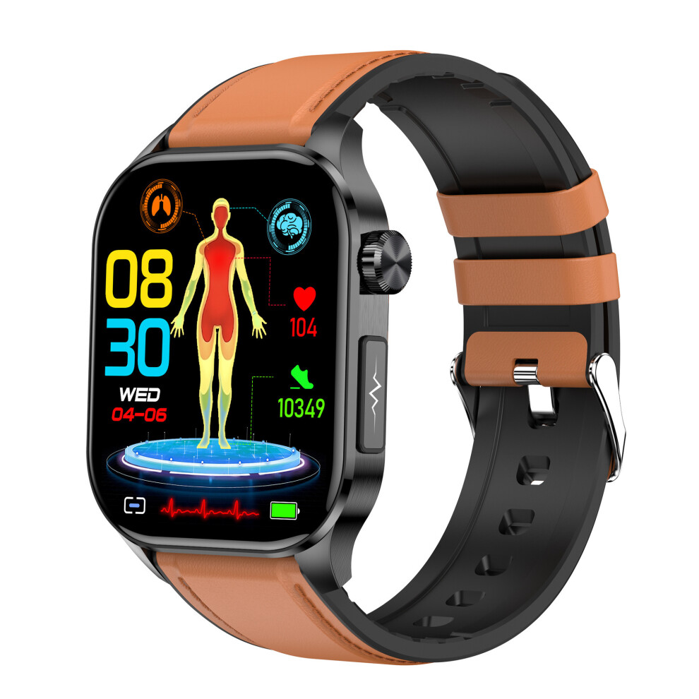 (Brown Leather) Smart Watch 2.04Inch Large Screen Ecg Blood Sugar Pressure Oxygen Hrv Health Monitor Sos Bt Call Men Smartwatch Not,Specified 4016542913087