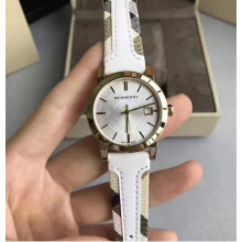 BURBERRY BU9110 WOMEN'S WATCH WHITE STRAP WHITE DIAL GOLD CASE