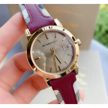 BURBERRY BU9111 WOMEN'S WATCH MAROON STRAP GOLD DIAL GOLD CASE