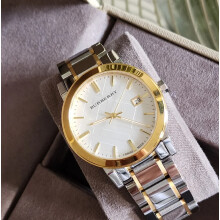 BURBERRY BU9115 WOMENS WATCH SILVER GOLD STRAP SILVER DIAL SILVER CASE