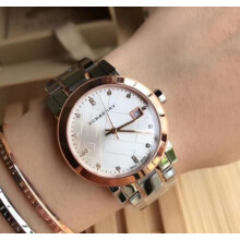BURBERRY BU9127 WOMEN'S WATCH SILVER ROSE GOLD STRAP SILVER DIAL