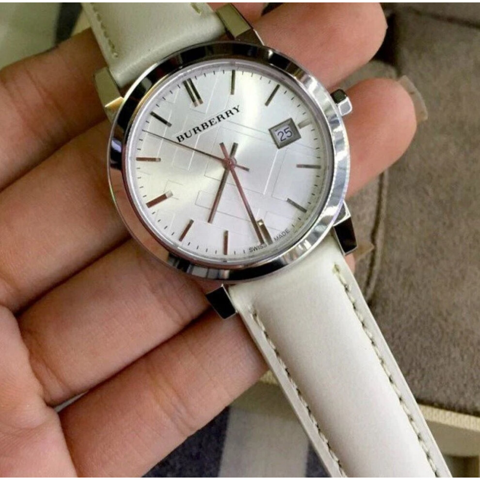 BURBERRY BU9128 WOMEN'S WATCH WHITE STRAP SILVER DIAL SILVER CASE