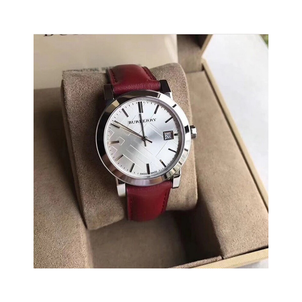 BURBERRY BU9129 WOMEN'S WATCH RED STRAP SILVER DIAL SILVER CASE