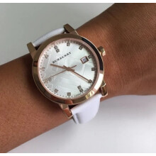 BURBERRY BU9130 WOMEN'S WATCH WHITE STRAP WHITE DIAL ROSE GOLD CASE