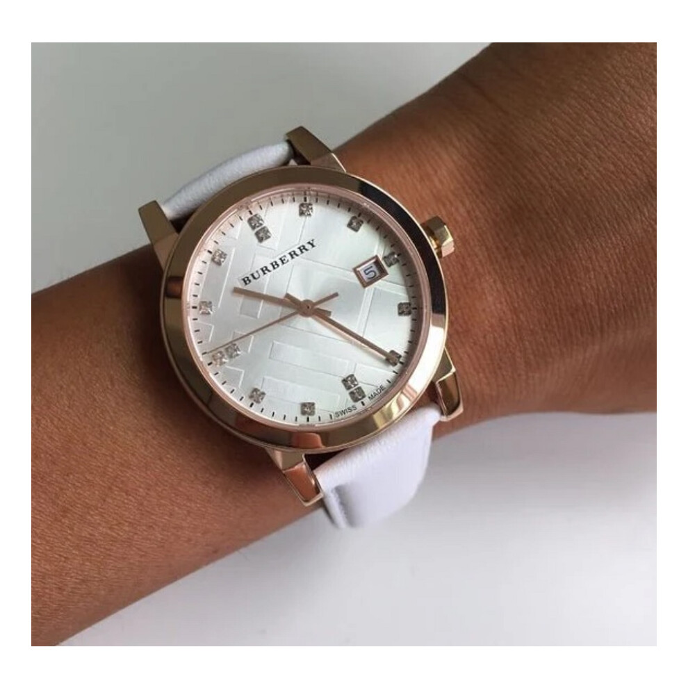 BURBERRY BU9130 WOMEN'S WATCH WHITE STRAP WHITE DIAL ROSE GOLD CASE