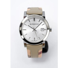 BURBERRY BU9132 WOMEN'S WATCH BEIGE STRAP SILVER DIAL SILVER CASE