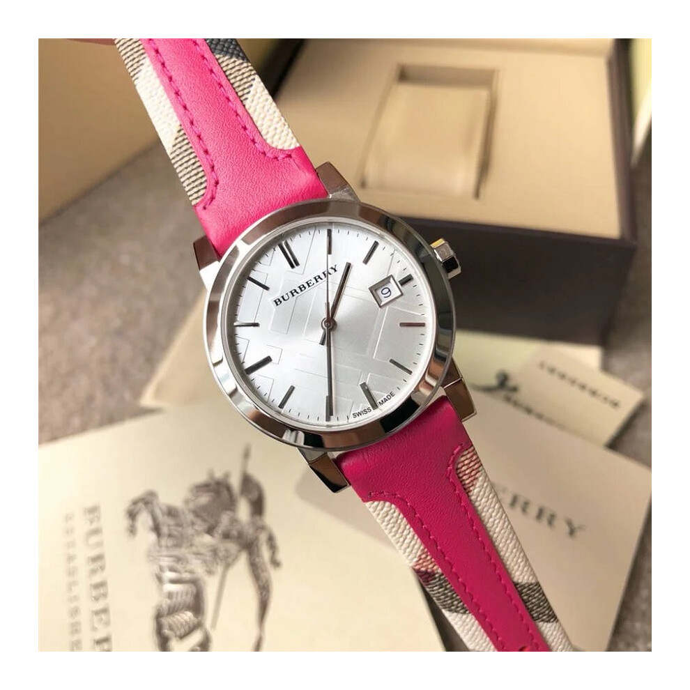 BURBERRY BU9149 WOMEN'S WATCH RED STRAP SILVER DIAL SILVER CASE