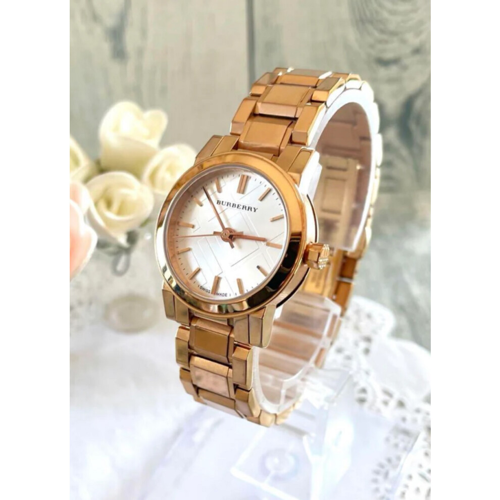 BURBERRY BU9204 WOMENS WATCH ROSE GOLD STRAP WHITE DIAL ROSE GOLD CASE