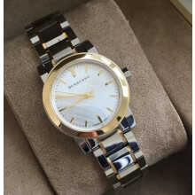 BURBERRY BU9217 WOMEN'S WATCH SILVER GOLD STRAP WHITE DIAL SILVER CASE