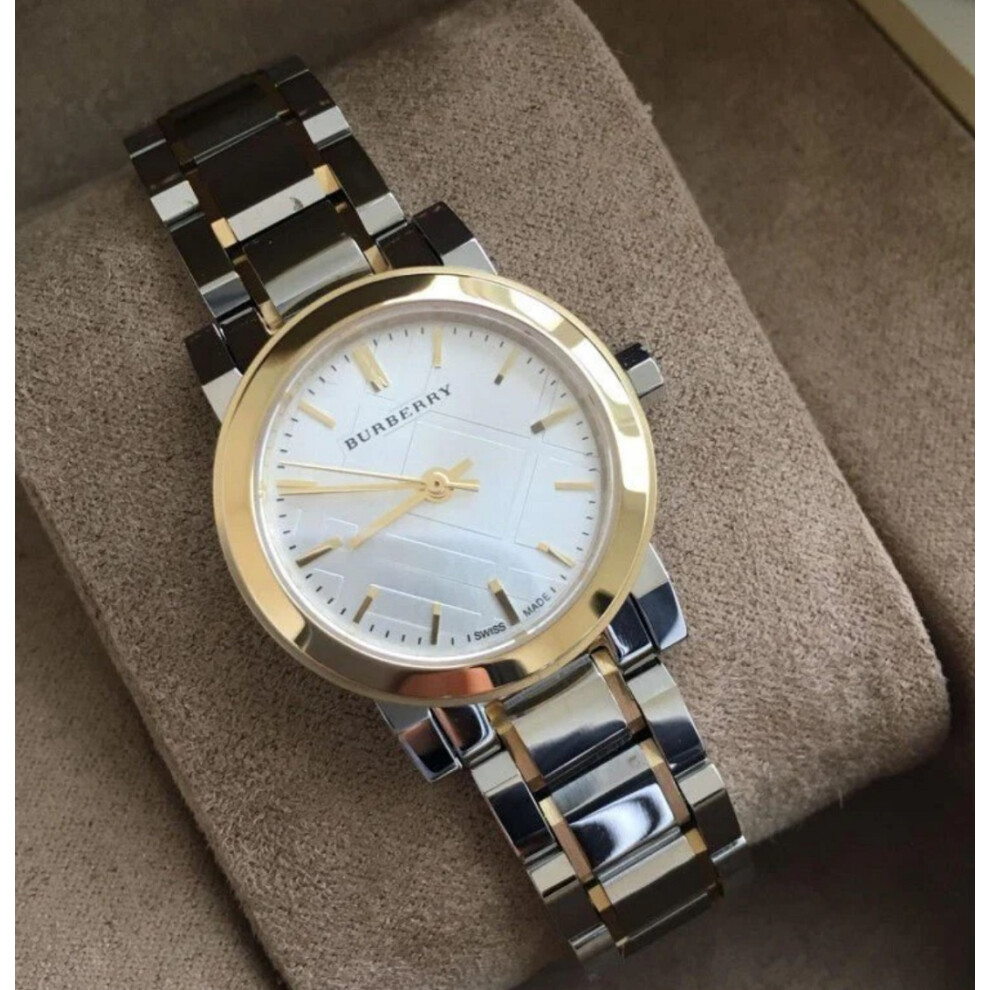 BURBERRY BU9217 WOMEN'S WATCH SILVER GOLD STRAP WHITE DIAL SILVER CASE