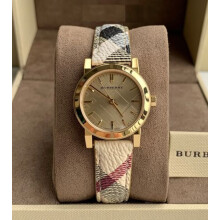 BURBERRY BU9219 WOMEN'S WATCH MULTICOLOUR STRAP GOLD DIAL GOLD CASE