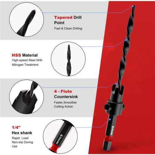 EZARC 80331010 countersink drill bits set 15Pcs tapered drill bits storage box 1