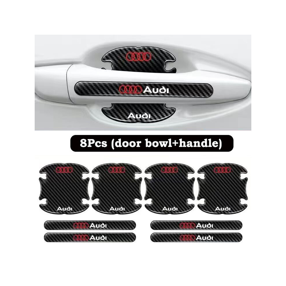 (For Audi) 8x Car Door Handle Bowl Anti-Scratch Cover Carbon Fiber Guard Protector Stickers