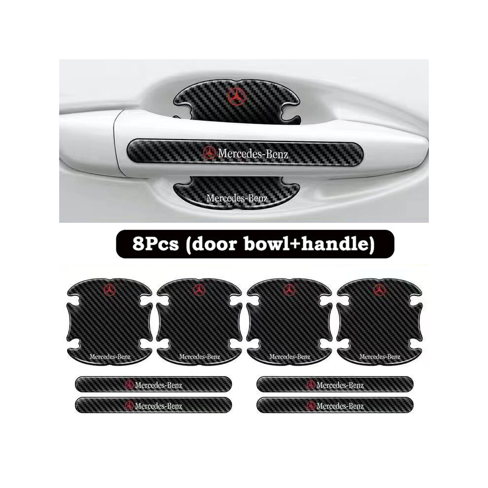 (For Mercedes-Benz) 8x Car Door Handle Bowl Anti-Scratch Cover Carbon Fiber Guard Protector Stickers