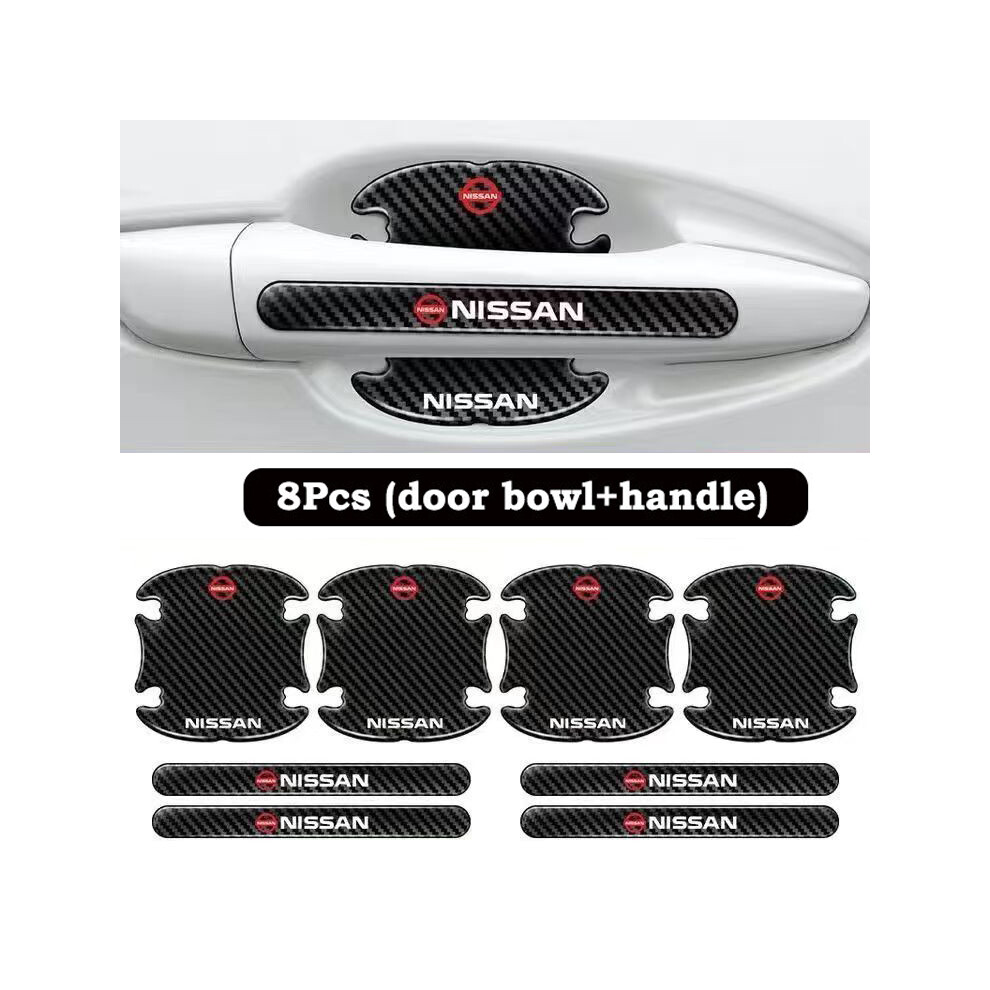 (For Nissan) 8x Car Door Handle Bowl Anti-Scratch Cover Carbon Fiber Guard Protector Stickers