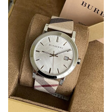 Burberry BU9357 Men's Watch - Multicolor Leather & Fabric Strap, Silver Dial & Case, Chronograph