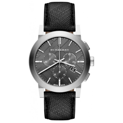 Burberry BURBERRY BU9359 MEN'S WATCH BLACK LEATHER STRAP GREY DIAL SILVER CASE 1