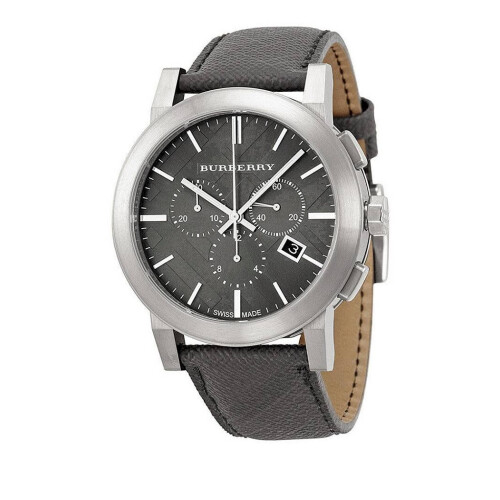 Burberry BURBERRY BU9359 MEN'S WATCH BLACK LEATHER STRAP GREY DIAL SILVER CASE 2