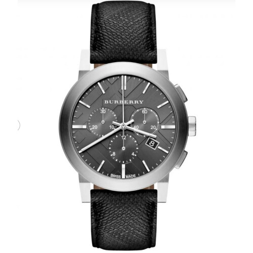 Burberry BURBERRY BU9362 MEN'S WATCH BLACK LEATHER STRAP GREY DIAL SILVER CASE 1