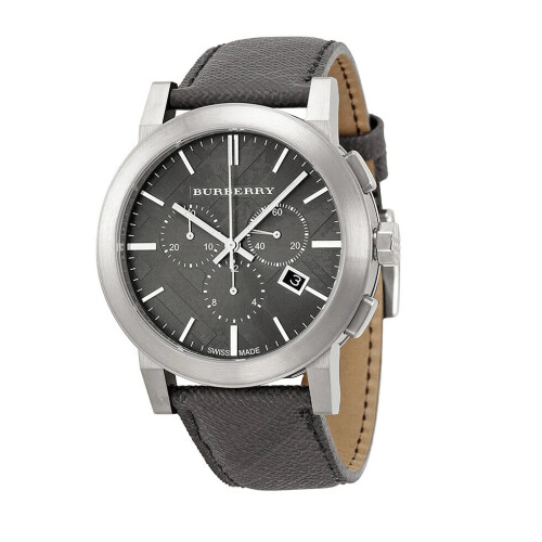 Burberry BURBERRY BU9362 MEN'S WATCH BLACK LEATHER STRAP GREY DIAL SILVER CASE 2