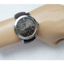 BURBERRY BU9362 MEN'S WATCH BLACK LEATHER STRAP GREY DIAL SILVER CASE