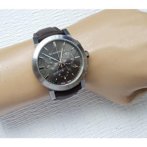 Burberry BURBERRY BU9362 MEN'S WATCH BLACK LEATHER STRAP GREY DIAL SILVER CASE