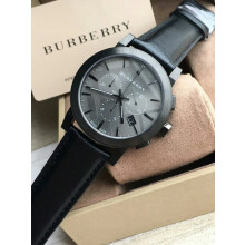 BURBERRY BU9364 MEN'S WATCH BLACK LEATHER STRAP GREY DIAL GREY CASE