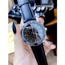 BURBERRY BU9382 MEN'S WATCH BLACK LEATHER STRAP BLACK DIAL SILVER CASE