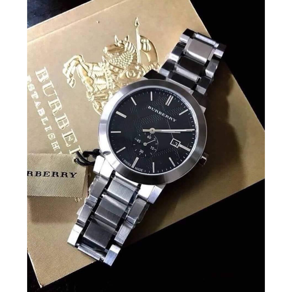 BURBERRY BU9901 MENS WATCH SILVER BRACELET BLACK DIAL SILVER CASE